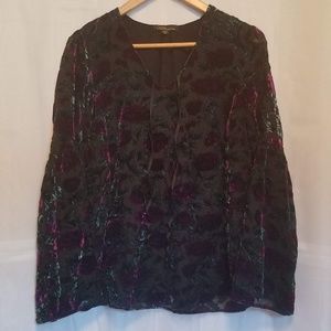 Dalia Sheer Velvet Bell-Sleeve V-Neck Floral Top